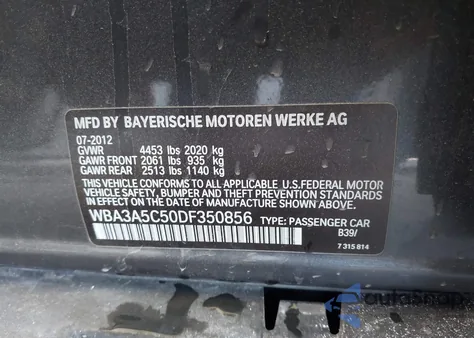 2013 BMW 328I z USA, uszkodzony, nr VIN WBA3A5C50DF350856